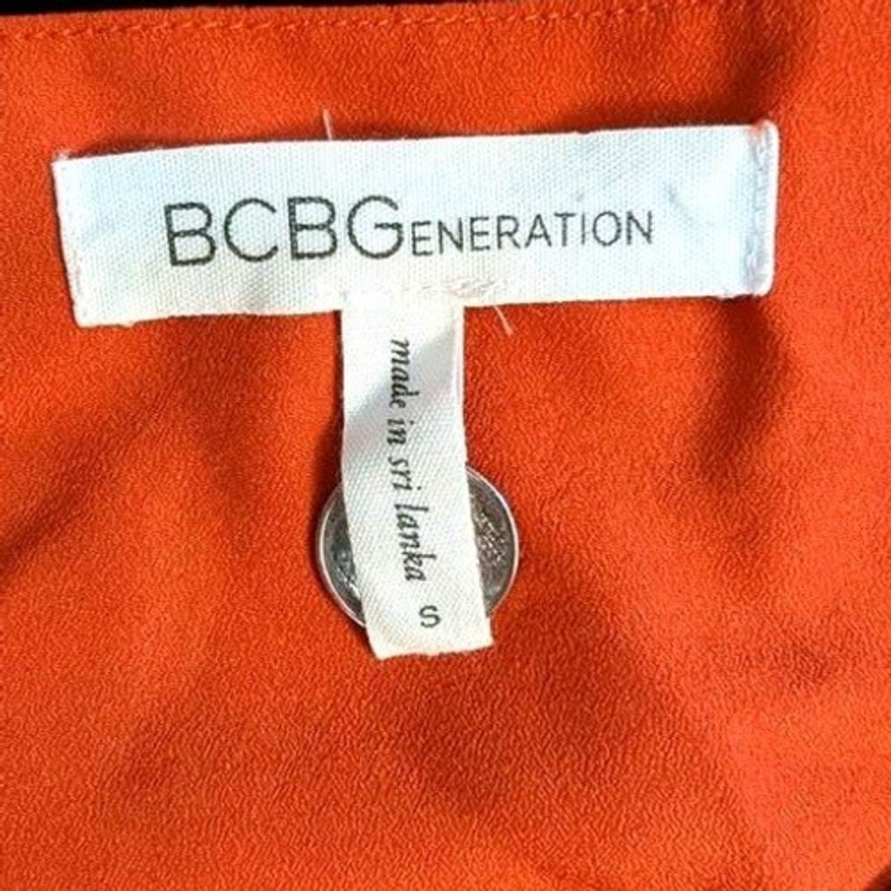 BCBGeneration ~ Romper ~ Size Small~ Orange/Multi Geometric/Cold Shoulder/V-Neck - Picture 3 of 8